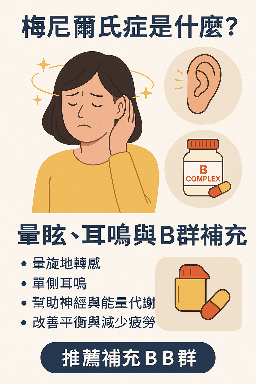梅尼爾氏症是什麼?暈眩、耳鳴與B群補充的關聯與治療建議